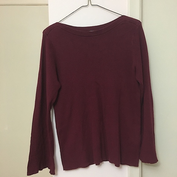 Maroon Bell Sleeve Rib Knit Sweater - Picture 1 of 5